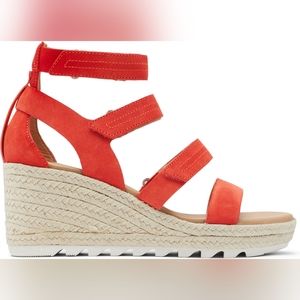 SOREL Genuine Suede Leather Wedge Espadrille Sandals (red, pink, coral) Cameron